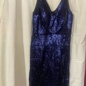 Elegant Blue Sequin Midi Dress